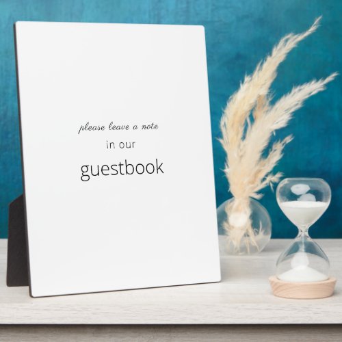 White Guestbook Sign Easel Black Plaque