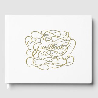 White guestbook with fancy lettering