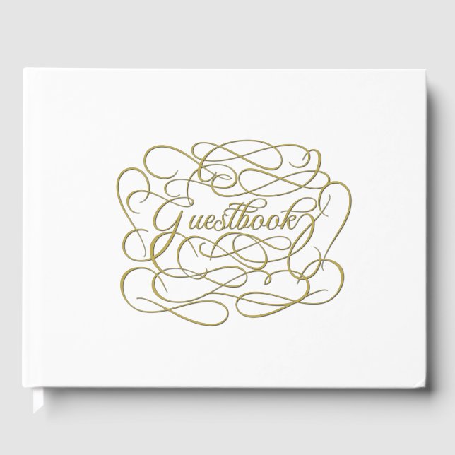 White guestbook with fancy lettering (Front)