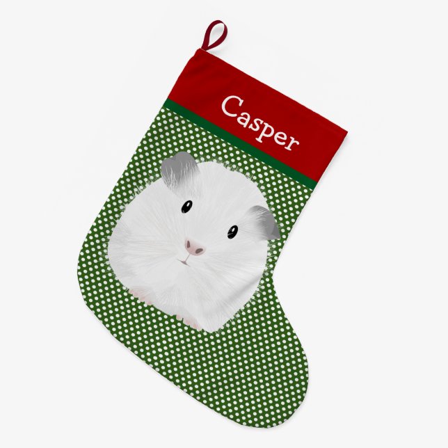 White Guinea Pig Personalized Large Christmas Stocking (Front (Hanging))
