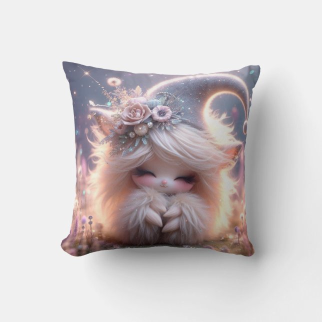 White Hair Beauty Cheek Throw Pillow (Front)