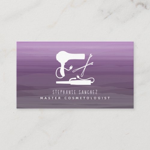 White Hair Tools Salon Cosmetologist Purple Ombre Business Card