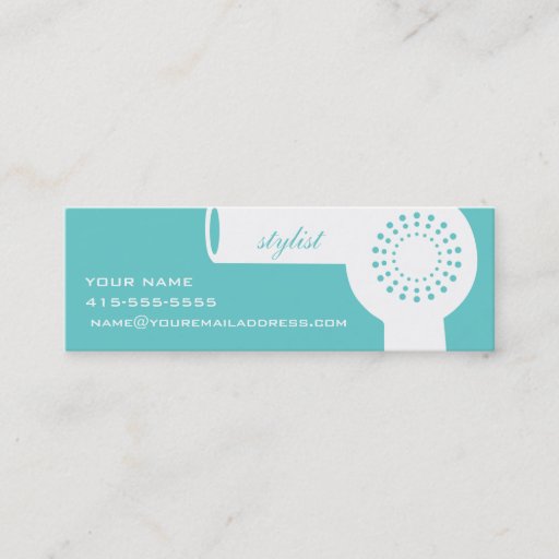 Customizable White Hairdryer &amp; Teal Stylist Card Business Card Template