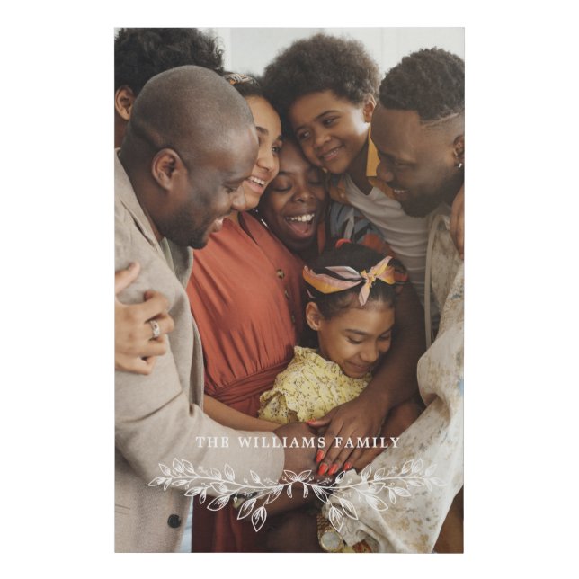 White Half Wreath Overlay Family Photo Faux Canvas Print (Front)