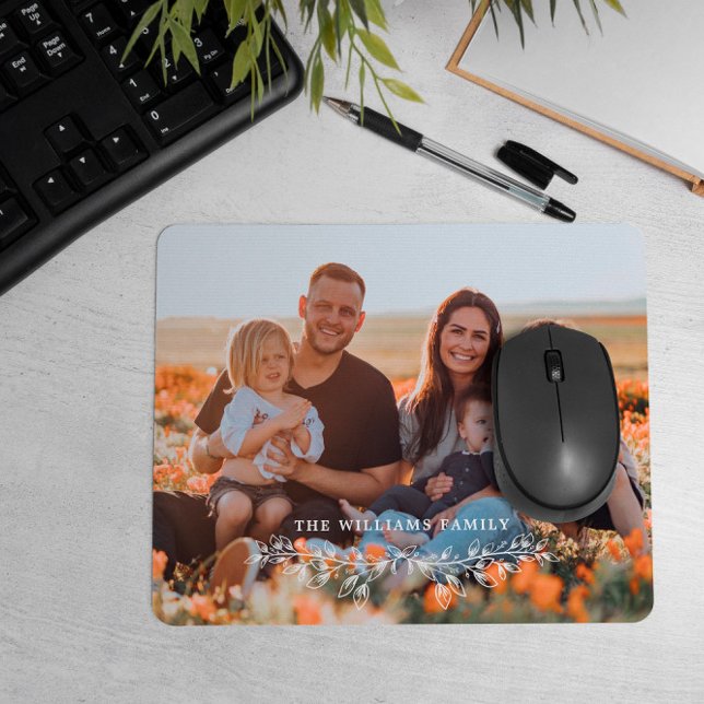 White Half Wreath Overlay Family Photo Mouse Pad (Creator Uploaded)
