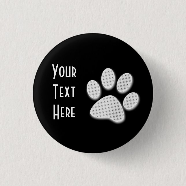White Halftone Paw Print Pinback Button (Front)