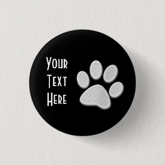 White Halftone Paw Print Pinback Button