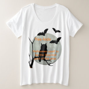 White Halloween Owl & Bats Plus Size T-Shirt