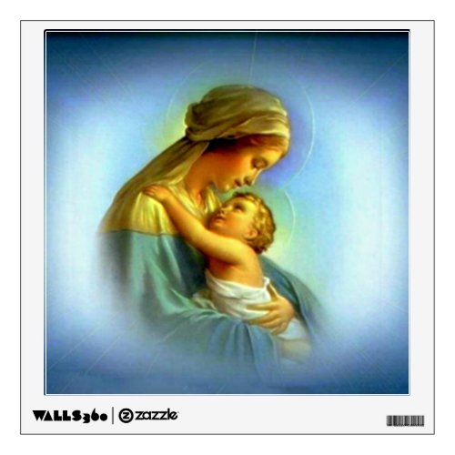 White Halo Blessed Virgin Mary and Infant Jesus Wall Sticker
