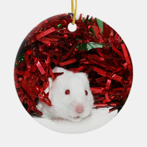 White hamster Christmas Ceramic Ornament