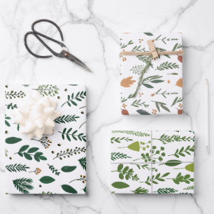 White Hand-Drawn Botanical Wrapping Paper Sheets
