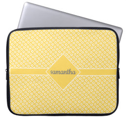 White Hand-Drawn Diamond Pattern on Yellow Laptop Sleeve