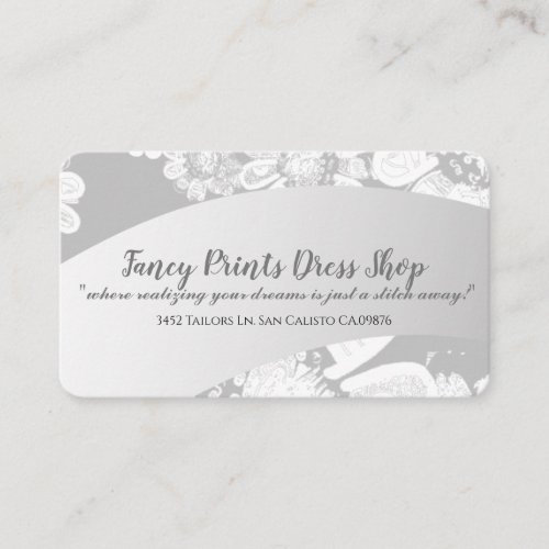 White Hand_drawn Floral Silvery Grey Business Card