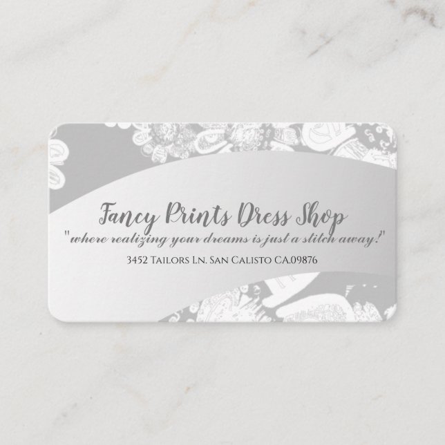 White Hand-drawn Floral Silvery Grey Business Card (Front)
