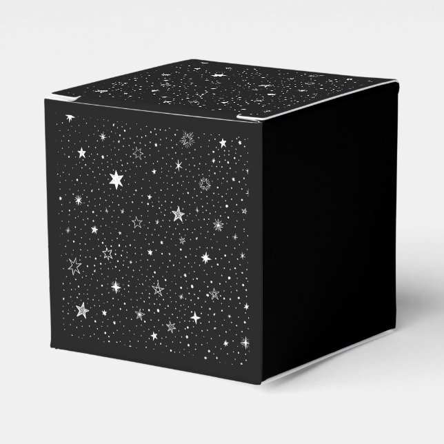White Hand Drawn Stars On Black Favor Boxes (Front Side)