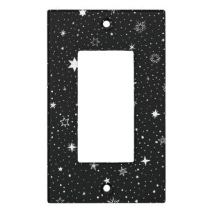 White Hand Drawn Stars On Black Light Switch Cover