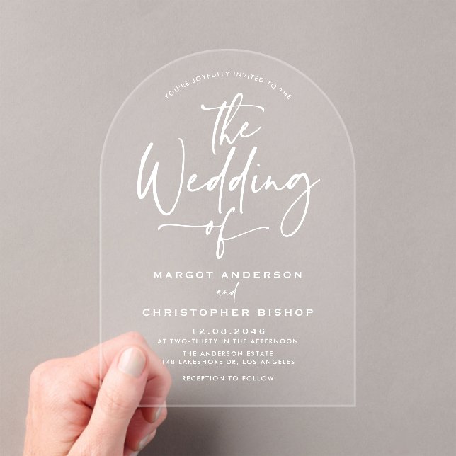 White Hand Lettered Calligraphy Wedding Acrylic Invitations (Insitu (Handheld))