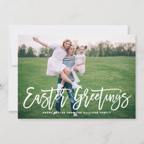 White Hand Lettered Easter Greetings Photo Card