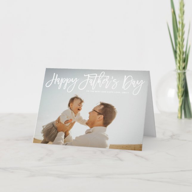 White Hand Lettered Script Happy Father's Day Card (Front)