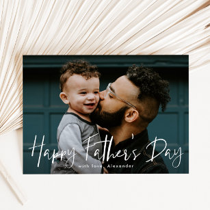 White Hand-Lettered Script Photo Father's Day Card