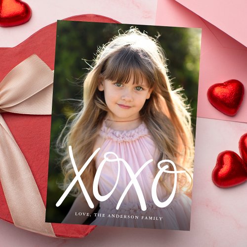 White Hand_Lettered XOXO Valentines Day Photo Holiday Card