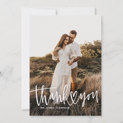 White Hand Lettering with Heart II Wedding Thank You Card