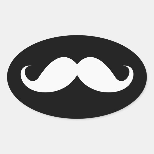 White handlebar mustache on black background oval sticker | Zazzle.com