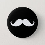 White Handlebar Mustache On Black Background Pinback Button at Zazzle