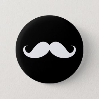 White Handlebar Mustache On Black Background Pinback Button by MustacheGifts at Zazzle
