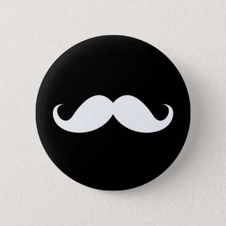 White Handlebar Mustache On Black Background Pinback Button
