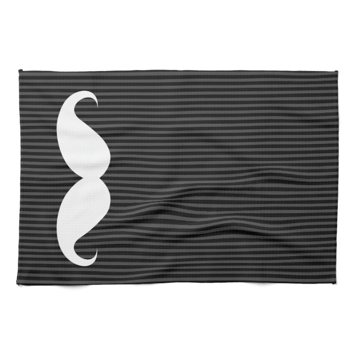 White handlebar mustache on gray black stripes towel