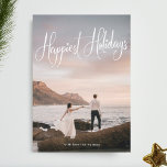 White Handwriting Happiest Holiday Photo Card<br><div class="desc">A beautiful Script Handwriting Happiest Holiday Photo Card design with a red graphic on the back with a snowflake pattern in red and white. Happiest Holidays,  stars and handwriting script font.</div>