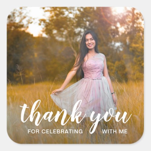 White Handwriting Thank You Photo Graduation Square Sticker