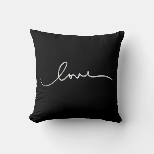 White Handwritten Love Throw Pillow (Front)