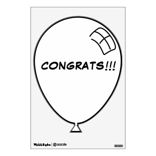 White Happy Balloon with Personalized Text  Wall Decal (Front)