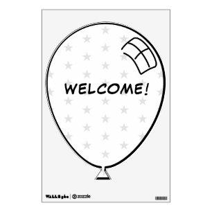 White Happy Balloon with Stars and Editable Text  Wall Decal