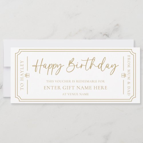 White Happy Birthday Gift Voucher Card