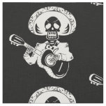 white happy cinco de mayo mariachi skeleton fabric