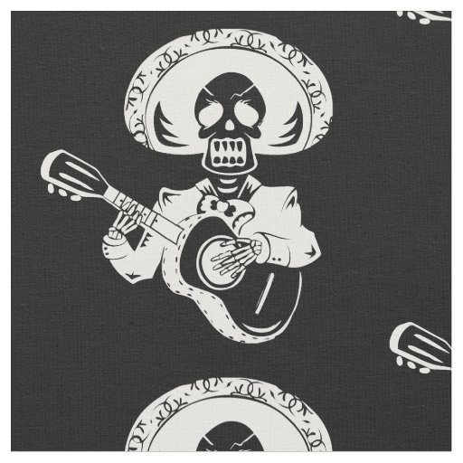 white happy cinco de mayo mariachi skeleton fabric