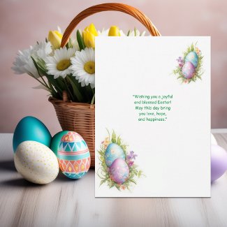 White Happy Easter Bunny with Colorful Eggs