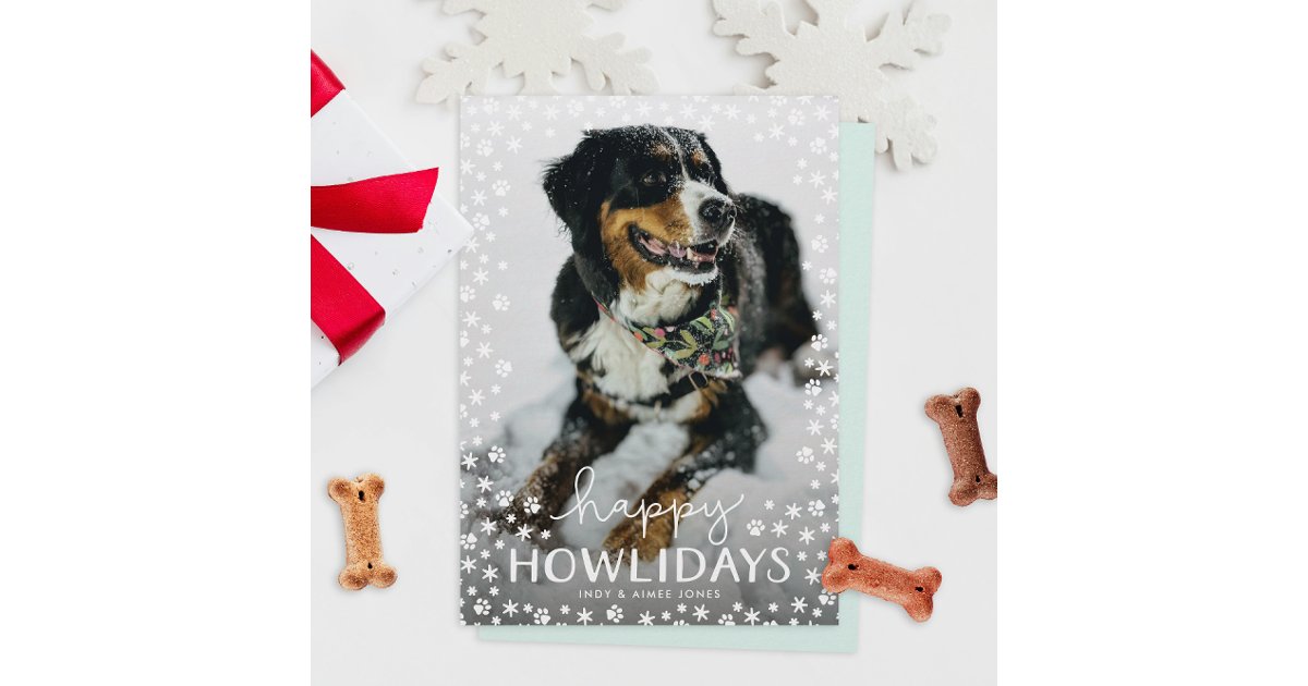 White Happy Howlidays Pet Lover Holiday Photo Card | Zazzle