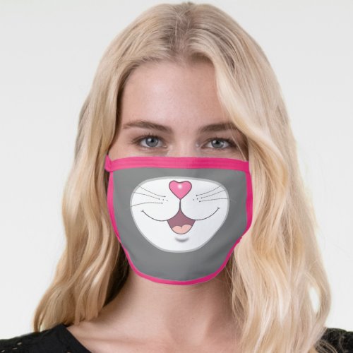 White happy kitty cat face mask