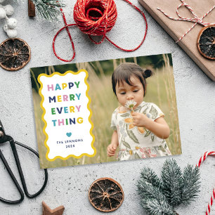 White Happy Merry Wavy Christmas Photo Card