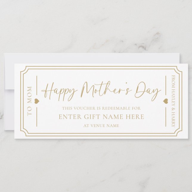 White Happy Mother's Day Gift Voucher Card (Front)