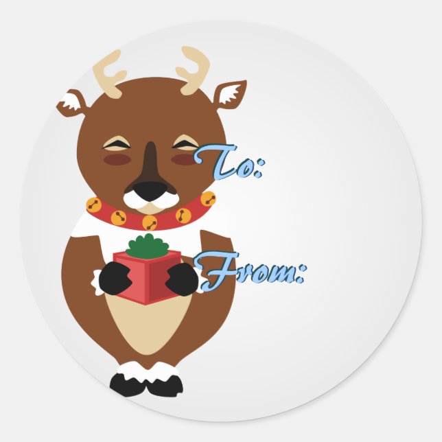 White Happy Reindeer Christmas Tags (Front)