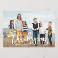 White Happy Thanksgiving Hand Lettering Photo Holiday Card