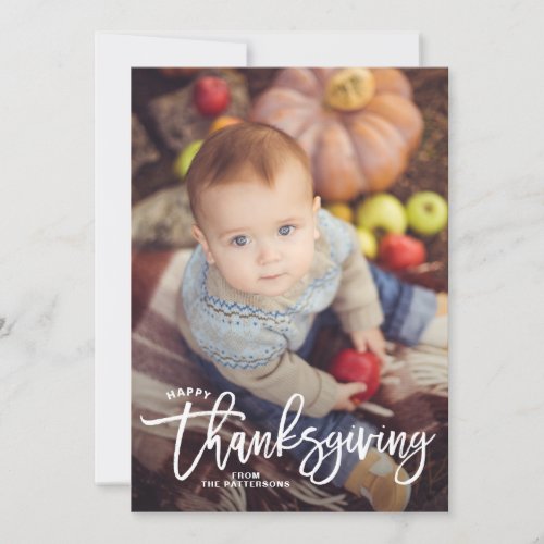 White Happy Thanksgiving Hand Lettering Photo II Holiday Card