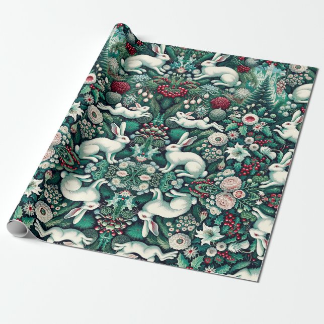 White Hare II Holiday Gift Wrap (Unrolled)