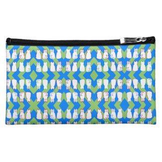 White Harlequin Cats Blue & Green Cosmetic Bag