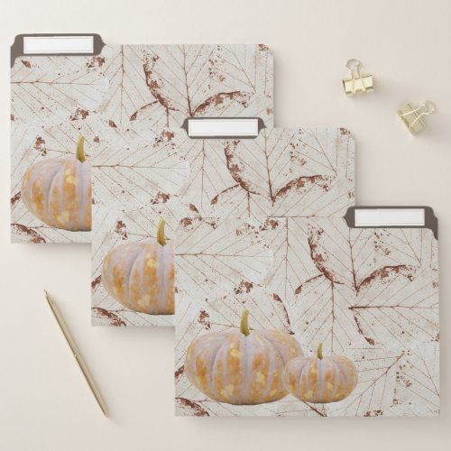 White Harvest Leaves and Pumpkins Happy Fall File Folder